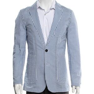 Burberry Blue and White Striped Seersucker Jacket
